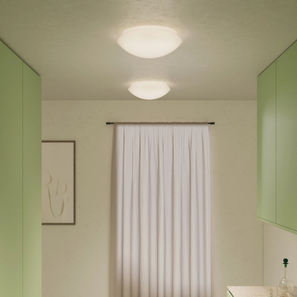 Bis bayonet parete/soffitto ø.250x90mm. 1xe27 42w hs-ip20- bianco, vetro bianco