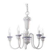 Lampadario Classico Sanremo Metallo E Ceramica Bianco Filo Blu 5 Luci E14
