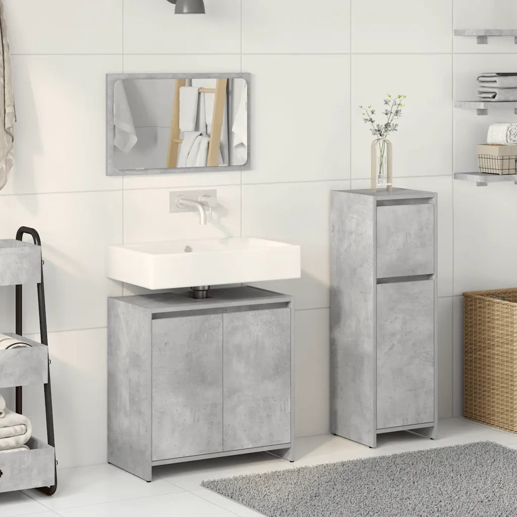 Set Mobili da Bagno 3 pz Grigio Cemento in Legno Multistrato 3324852