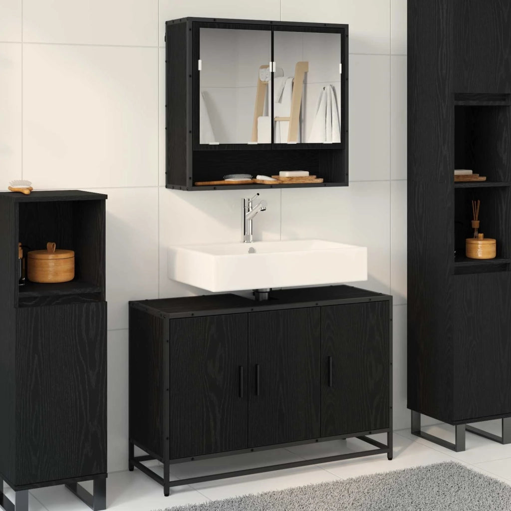 Set di mobili per il bagno 2 pcs Rovere Nero Legno multistrato 3402389