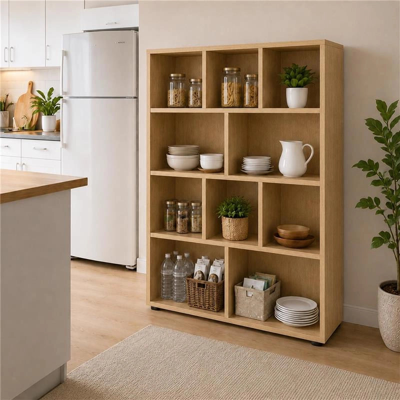 LIBRERIA IN LEGNO CON 10 RIPIANI COLORE ROVERE DIMENSIONI 90X30X140 CM
