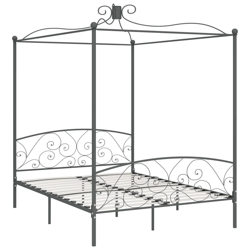 Letto a Baldacchino Grigio in Metallo 160x200 cm