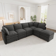 DIVANO modulare con funzione letto 344x127x91 cm in chenille grigio con pouf
