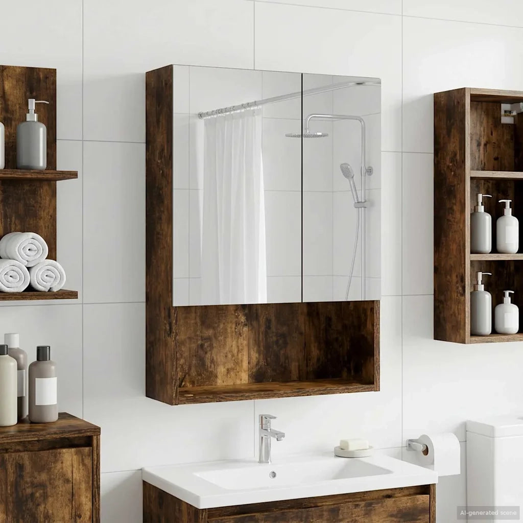 Mobiletto per specchio da bagno Rovere fumé 50 x 14,5 x 70 cm