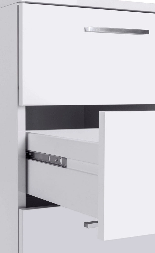 Scrivania Angolare 3 Cassetti e Ripiani a Giorno 180/160x60x90 cm New Selina Bianco Lucido