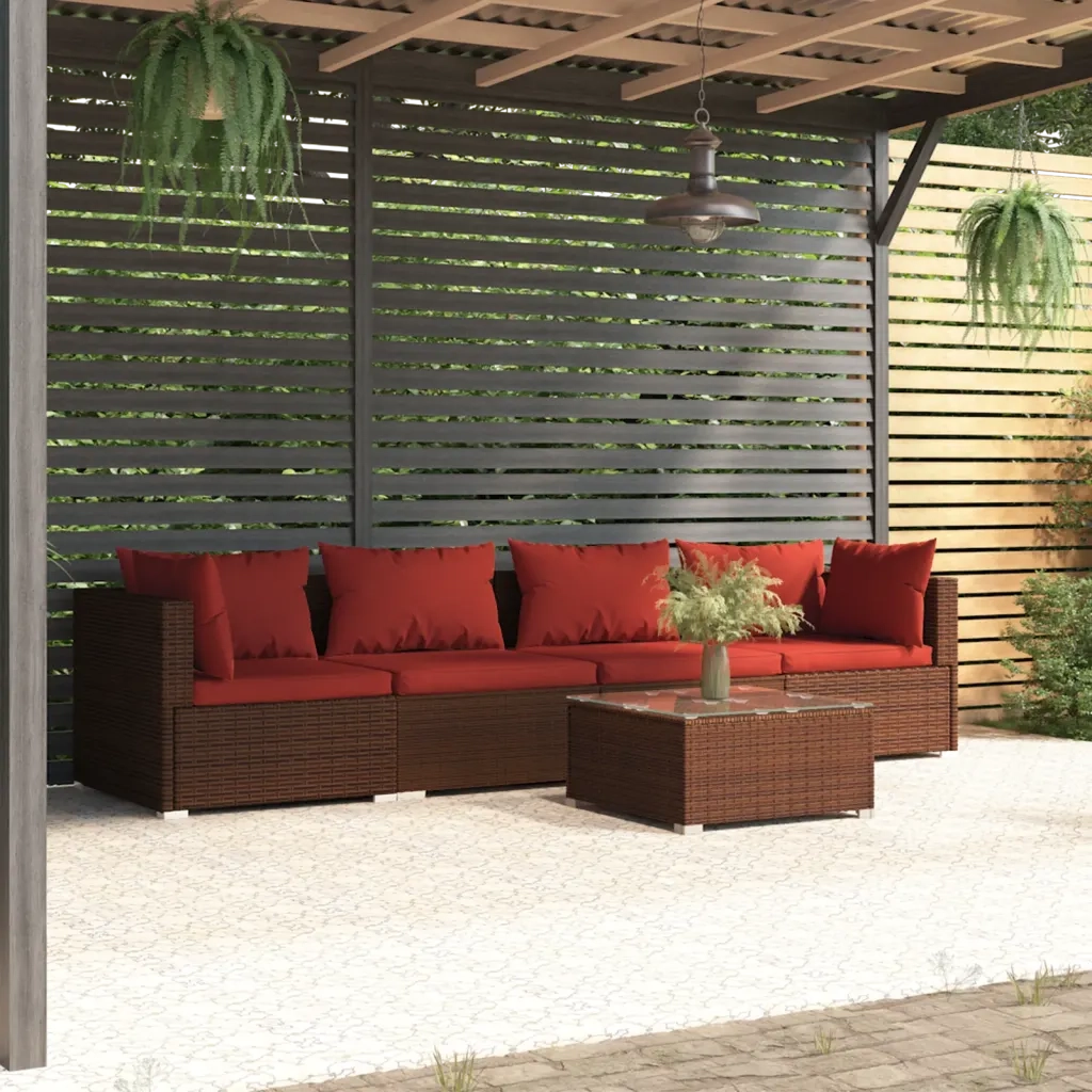 Set Divani da Giardino 5 pz con Cuscini in Polyrattan Marrone 3101435