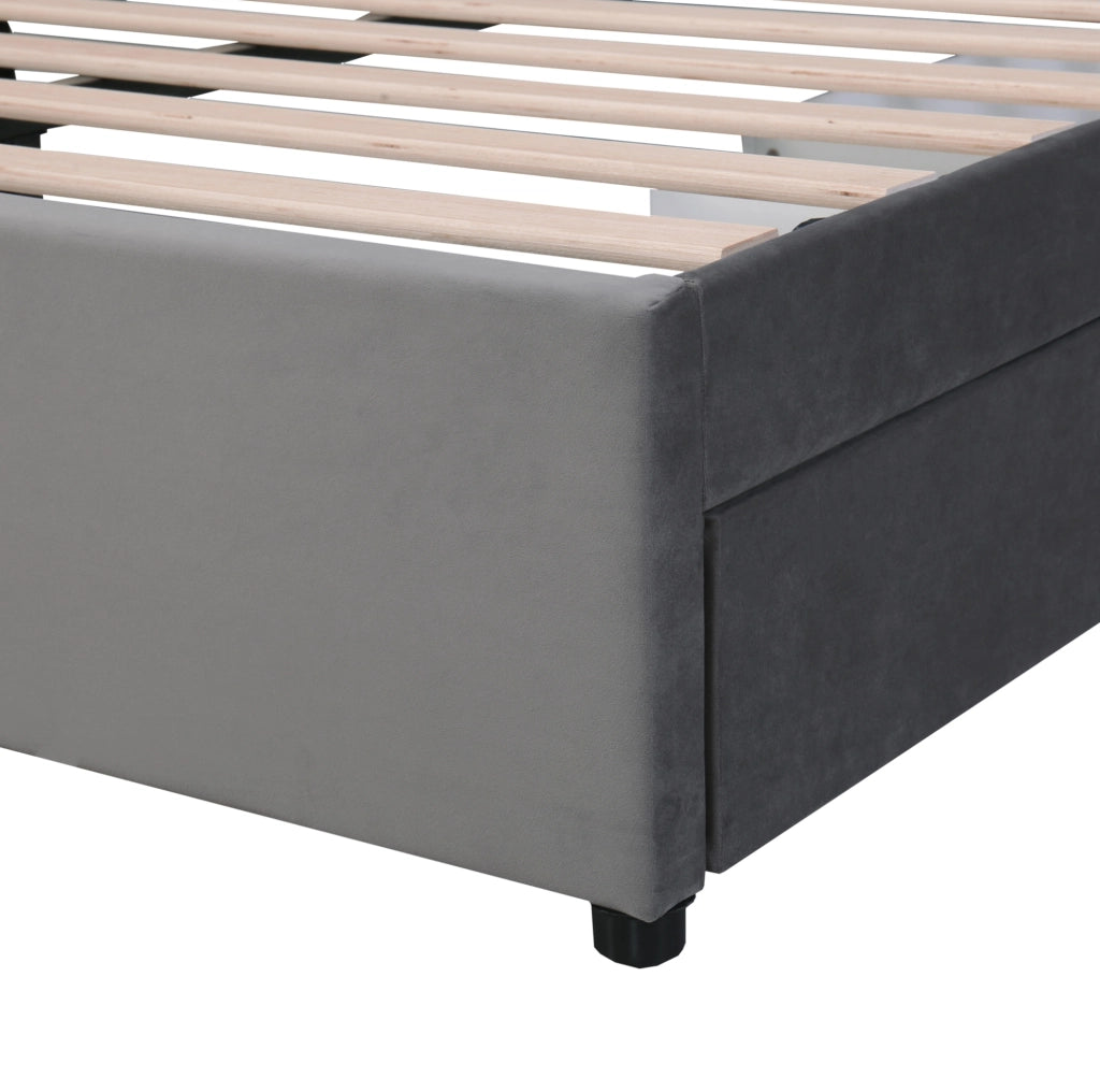 Letto matrimoniale 160x200 cm in velluto grigio con cassetti