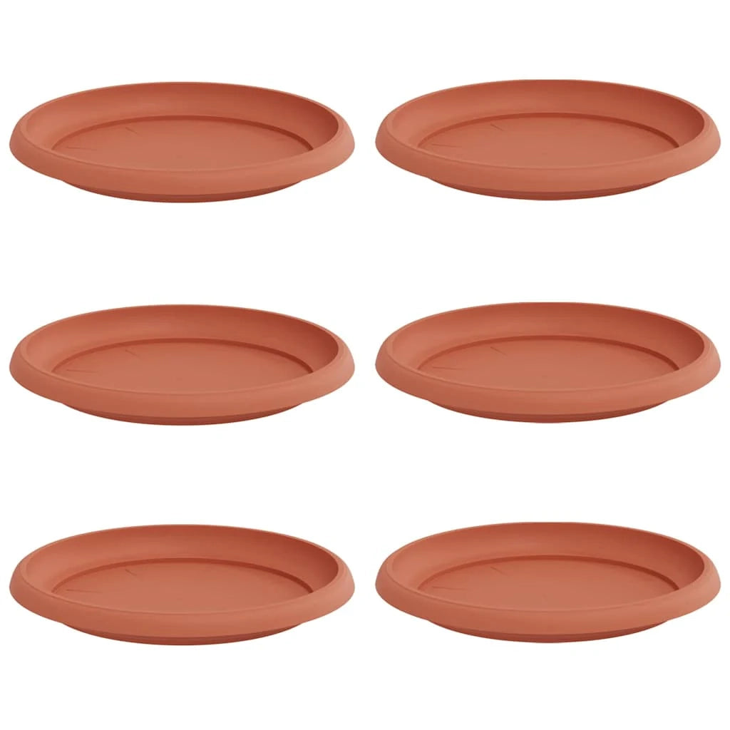 Set di 6 vassoi rotondi per fiori adatti sia per interni che per esterni 21,5 x 21,5 x 2,5 cm in plastica rosso mattone 02_0059338