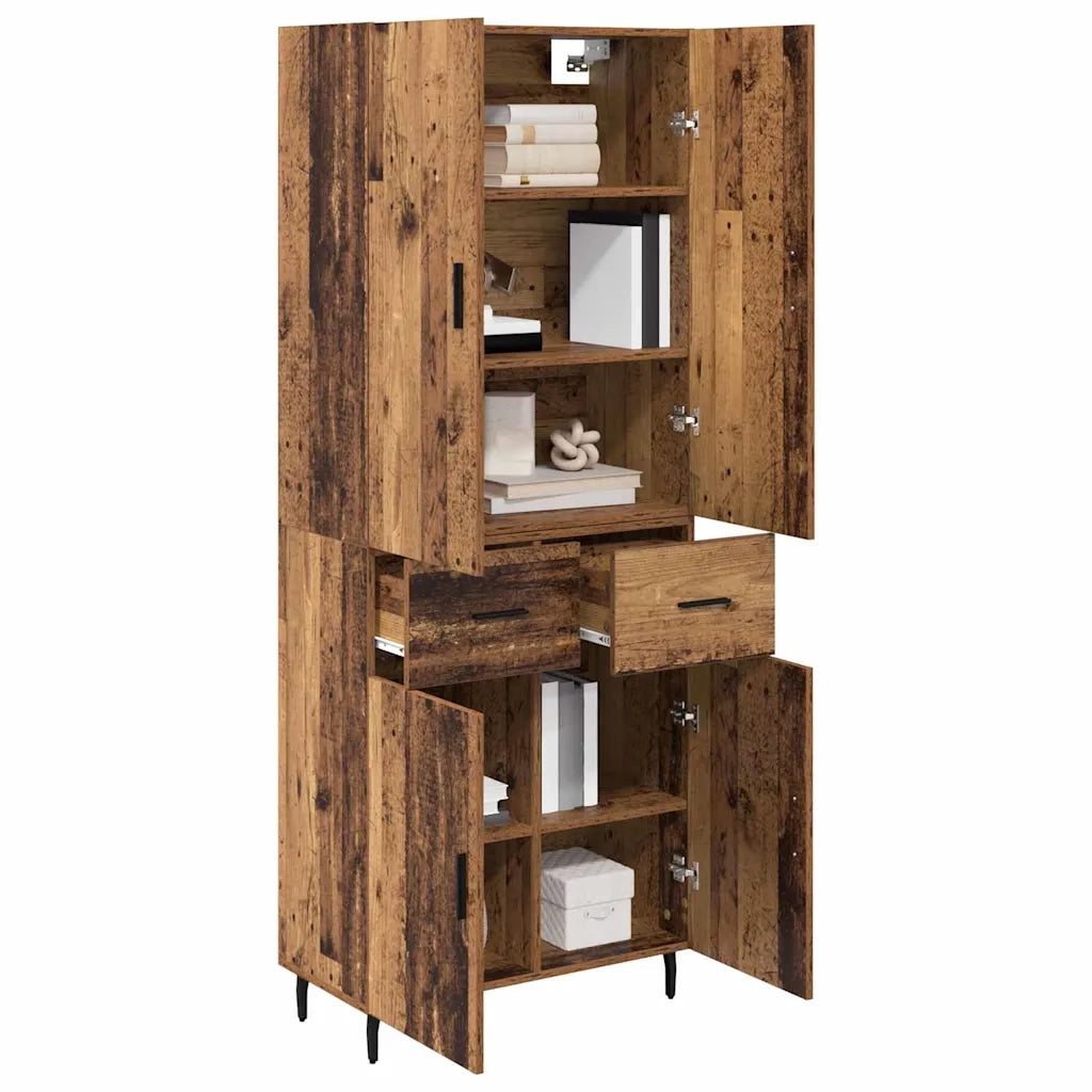 Credenza 2 pcs Legno vecchio Legno Stratificato e Vetro
