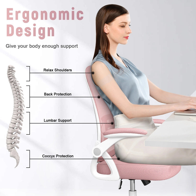 Sedia da ufficio ergonomica HAMLODY - con rotelle - Schienale regolabile con supporto lombare - Altezza regolabile - Rosa
