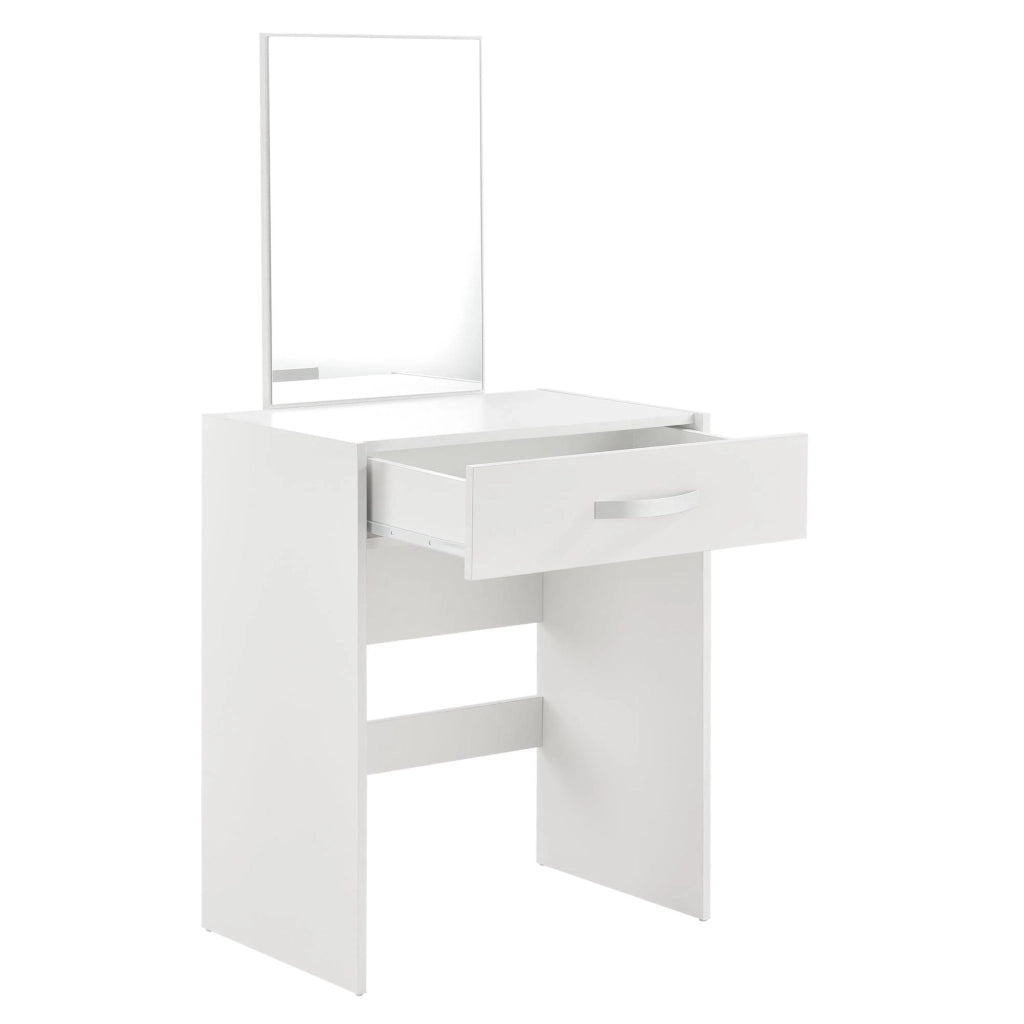 Toeletta con specchio cassetto sgabello cassettiera da parrucchiere 132 cm bianco 03_0005019