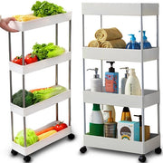 Carrello con 4 livelli - Cassettiera su ruote - Trolley da cucina - Cassettiera da bagno - Dimensioni compatte 87 x 13 x 40 cm - Montaggio a vite facile