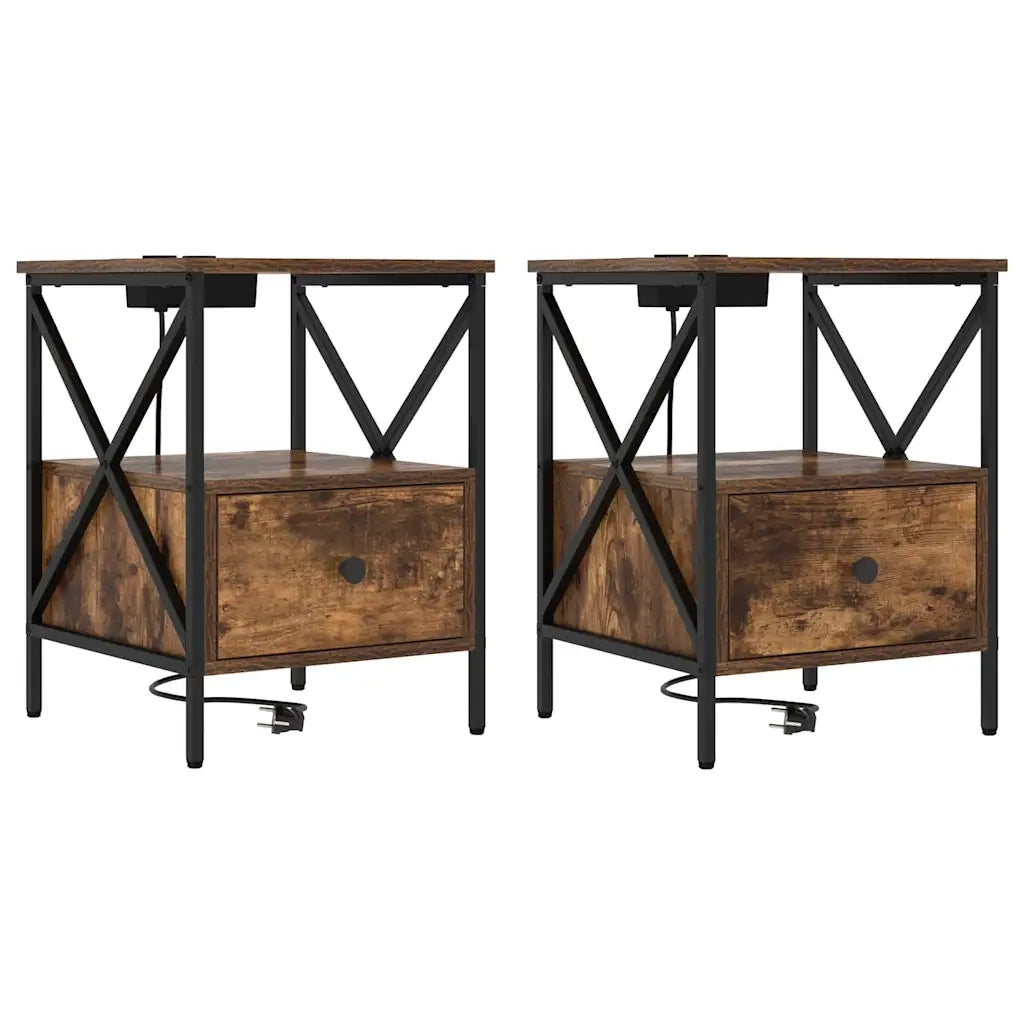 vidaXL Armadio da Notte 2 pcs Rovere fumo 41.5 x 40.5 x 55 cm
