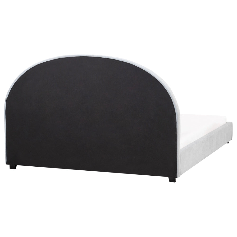 Letto matrimoniale in tessuto di ciniglia azzurro 160 x 200 stile retrò minimalista