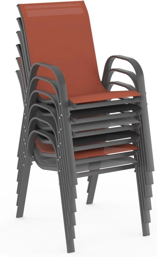 Set di 6 sedie da giardino impilabili LYMA in metallo e textilene di colore grigio-nero e terracotta
