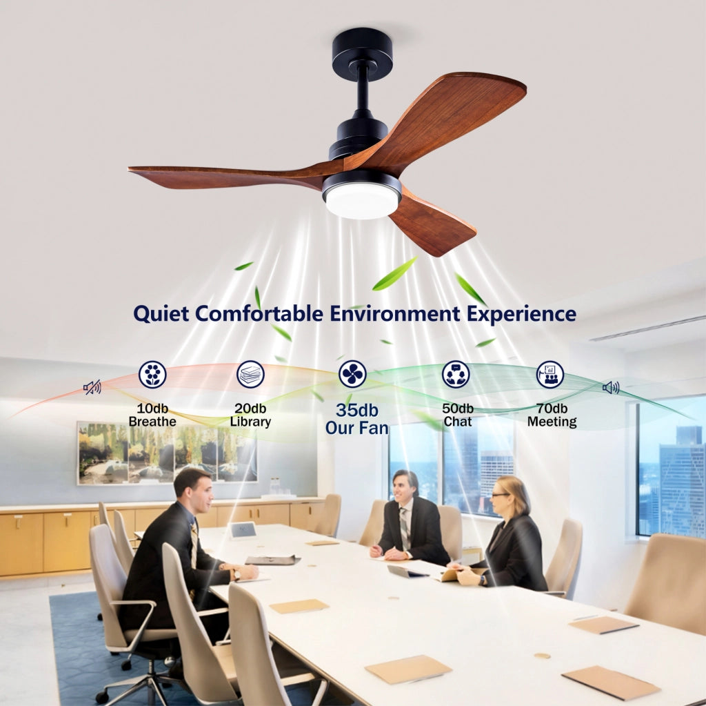 Ventilatore da soffitto con luce 42 pollici; motore DC reversibile; nero e noce scuro