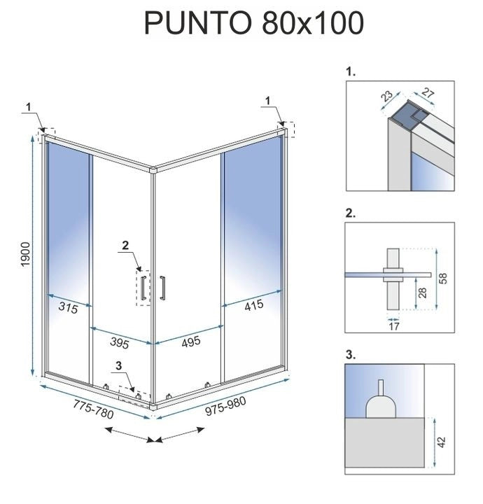 Cabina Doccia Rea Punto Black 80x100 con piatto doccia Savoy