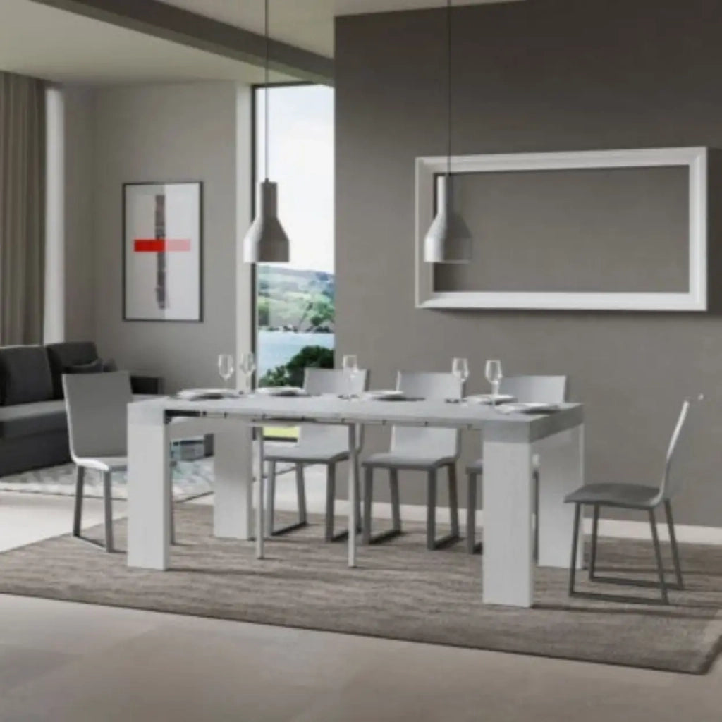 Consolle allungabile 90x40/300 cm Roxell Mix piano cemento - struttura bianco frassino
