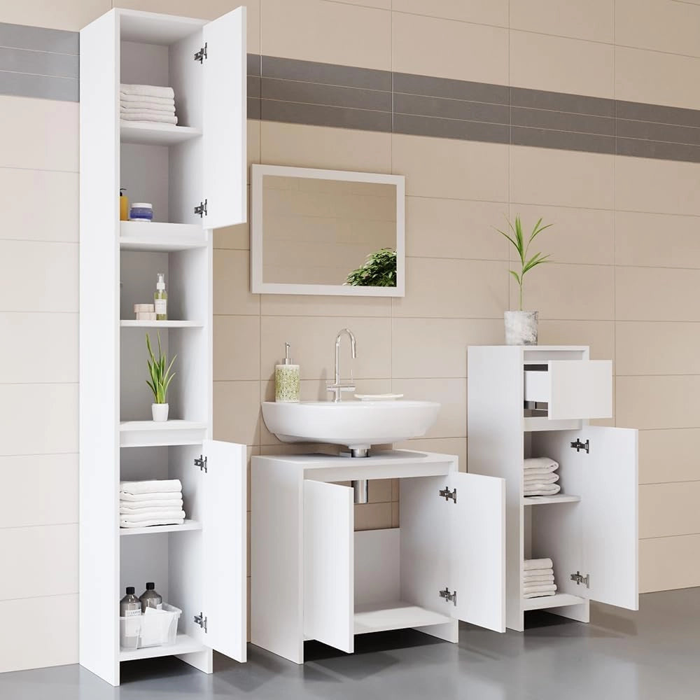 Mobile sottolavabo per bagno Emma, Bianco, 58 x 60 cm, combinabile con la serie Emma per l'organizzazione in bagno