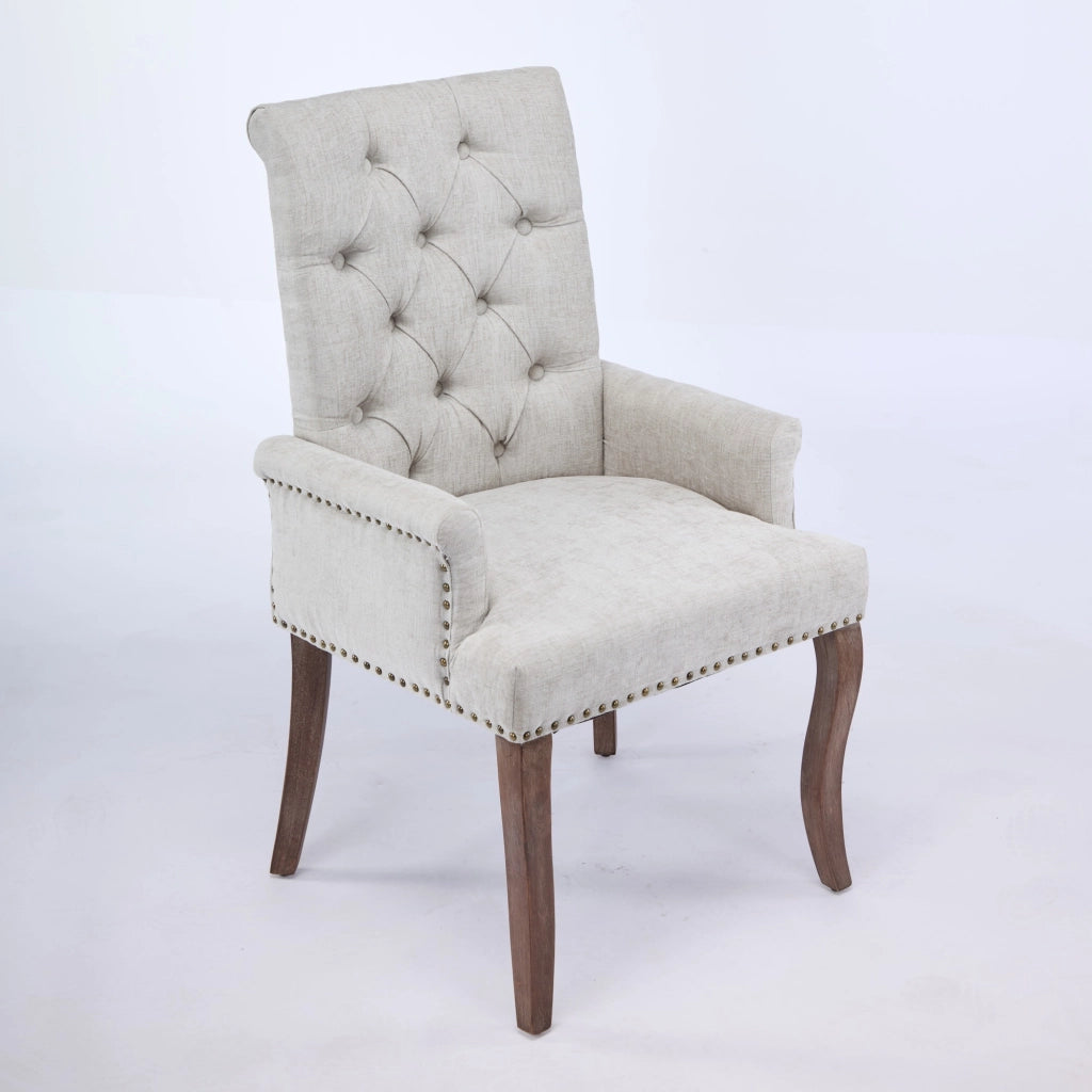 Sedia da Pranzo Imbottita in Velluto con Braccioli e Gambe in Legno ¨C MINIMAL ¨C Beige