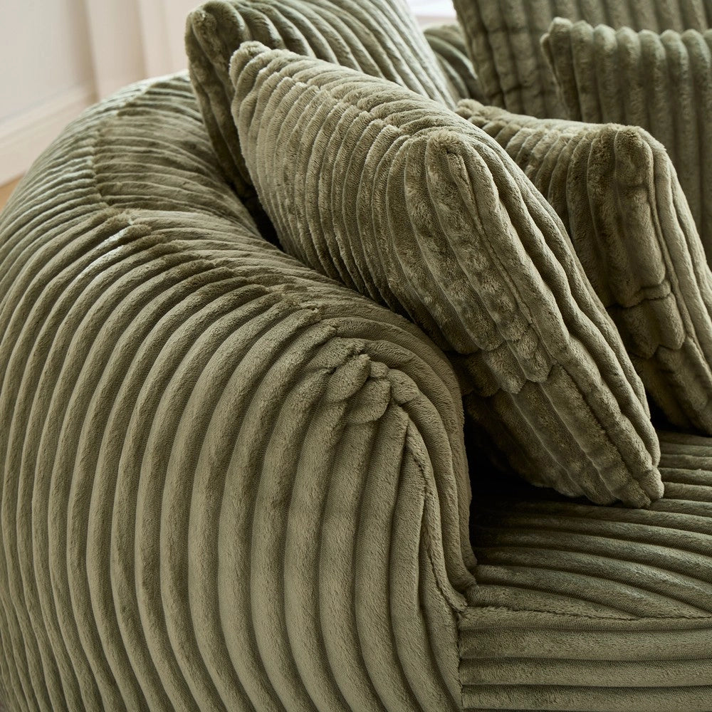 Divano letto senza gambe con pouf ¨C Minimal ¨C tessuto imbottito beige