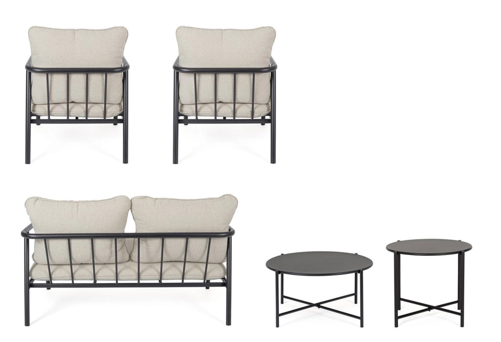 Set 5 Pezzi Salotto da Giardino con Divano 2 Poltrone e 2 Tavolini in Acciaio e Spunpoly Ostuni Antracite