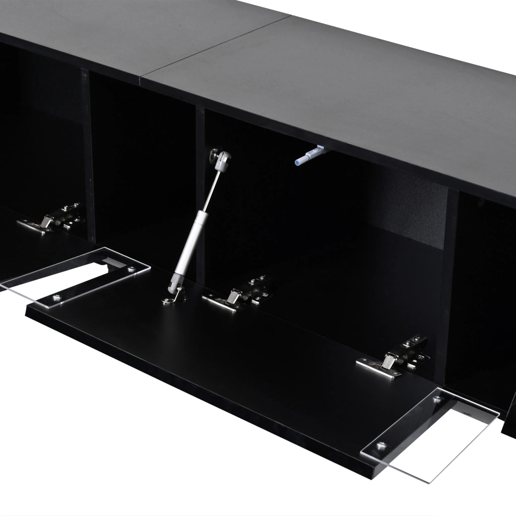 Mobile porta TV sospeso con LED e 3 ante, 5 vani contenitore, per soggiorno, in truciolare, nero, 180 × 35 × 30 cm