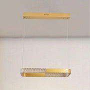 Trade Shop - Lampadario A Sospensione Led 28w Rettangolare Oro Cristallo Con Telecomando 32088 -