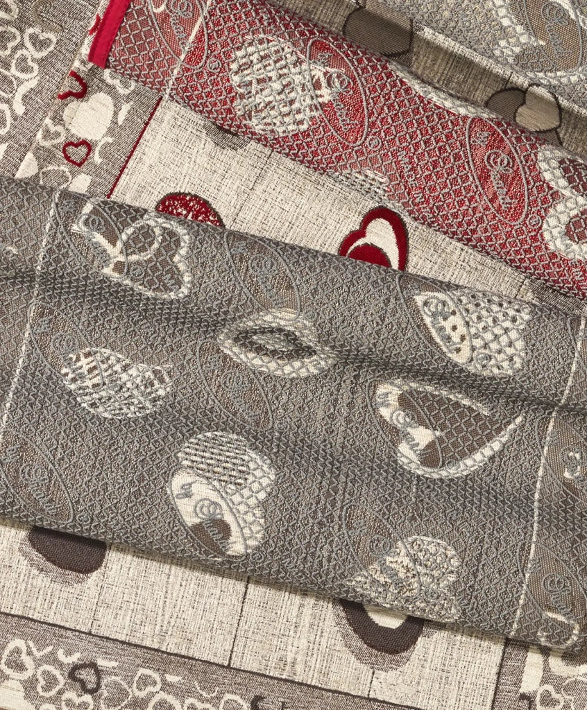 Tappeto LOVELY beige rosso cm.55x140 moderno cuori, passatoia cucina multiuso lavabile antiscivolo