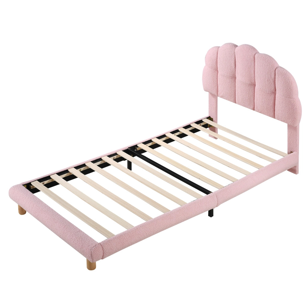 OKWISH Letto Singolo 90×200 cm, Letto Bambini con Testiera Imbottita Regolabile e 12 Doghe, senza Materasso, in Velluto, Rosa