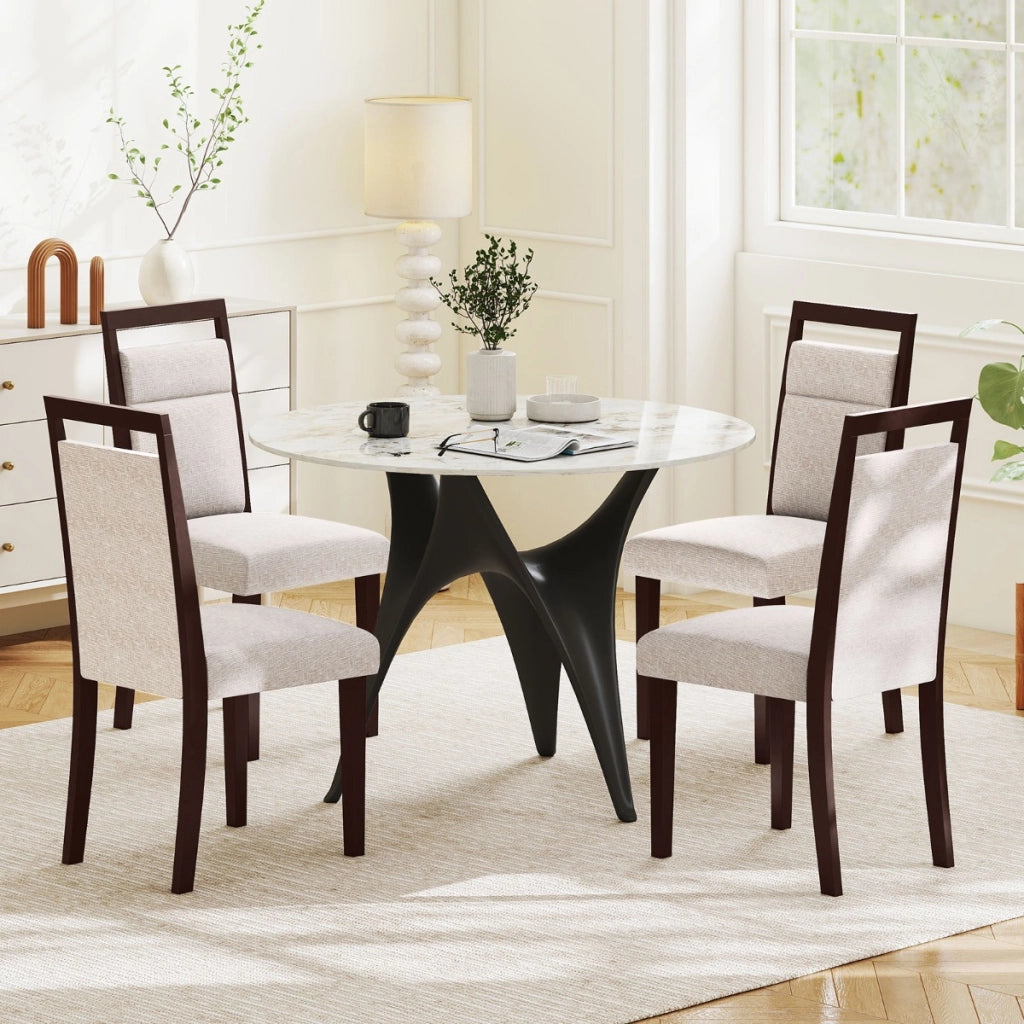 Sedia da cucina con seduta imbottita e schienale inclinabile, Sedie moderne in stile mid-century per sala da pranzo Beige-Sedie da pranzo