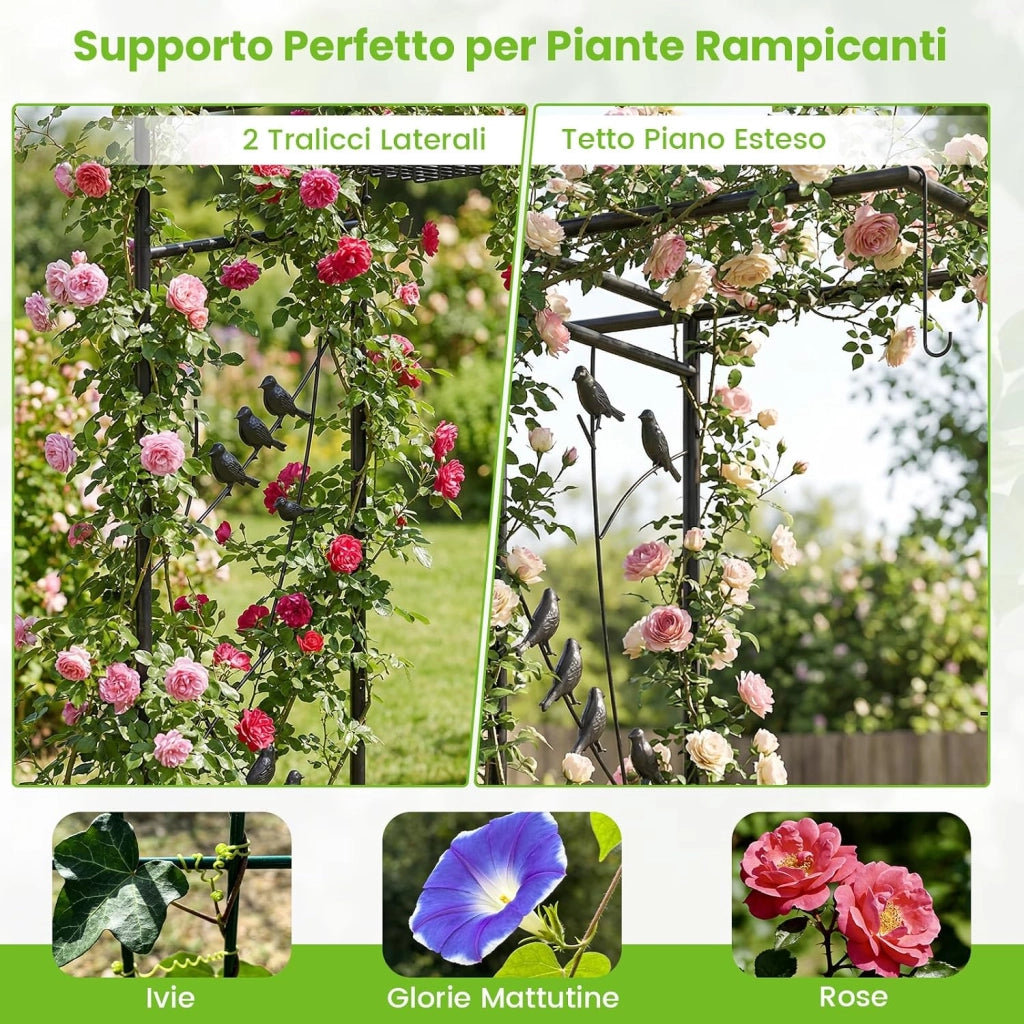 Pergolato a Arco da Giardino, Pergola da Esterno Decorativa in Metallo per Piante Rampicanti, Arco da Esterno per Feste, Matrimonio (Nero, Modello 1)