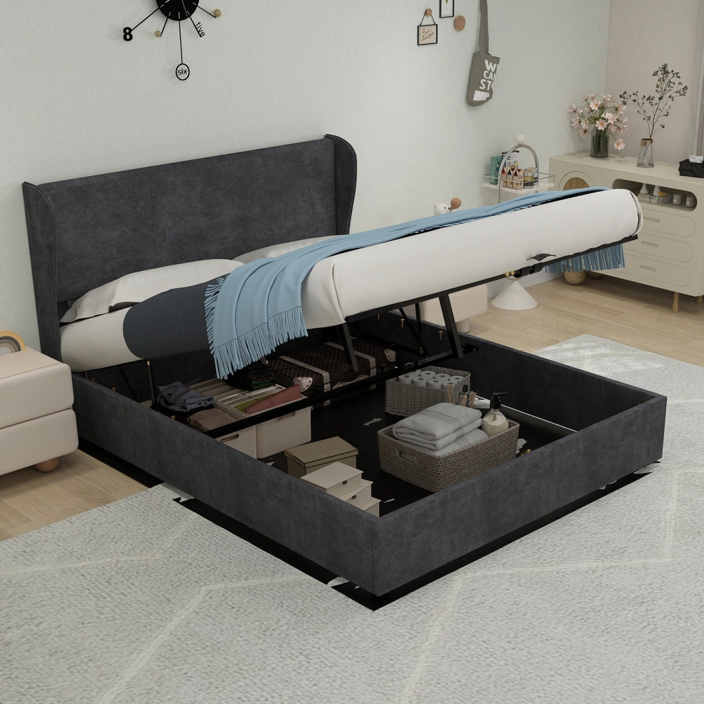 Letto Contenitore Imbottito con Testiera ¨C MINIMAL ¨C Grigio 140x200 cm