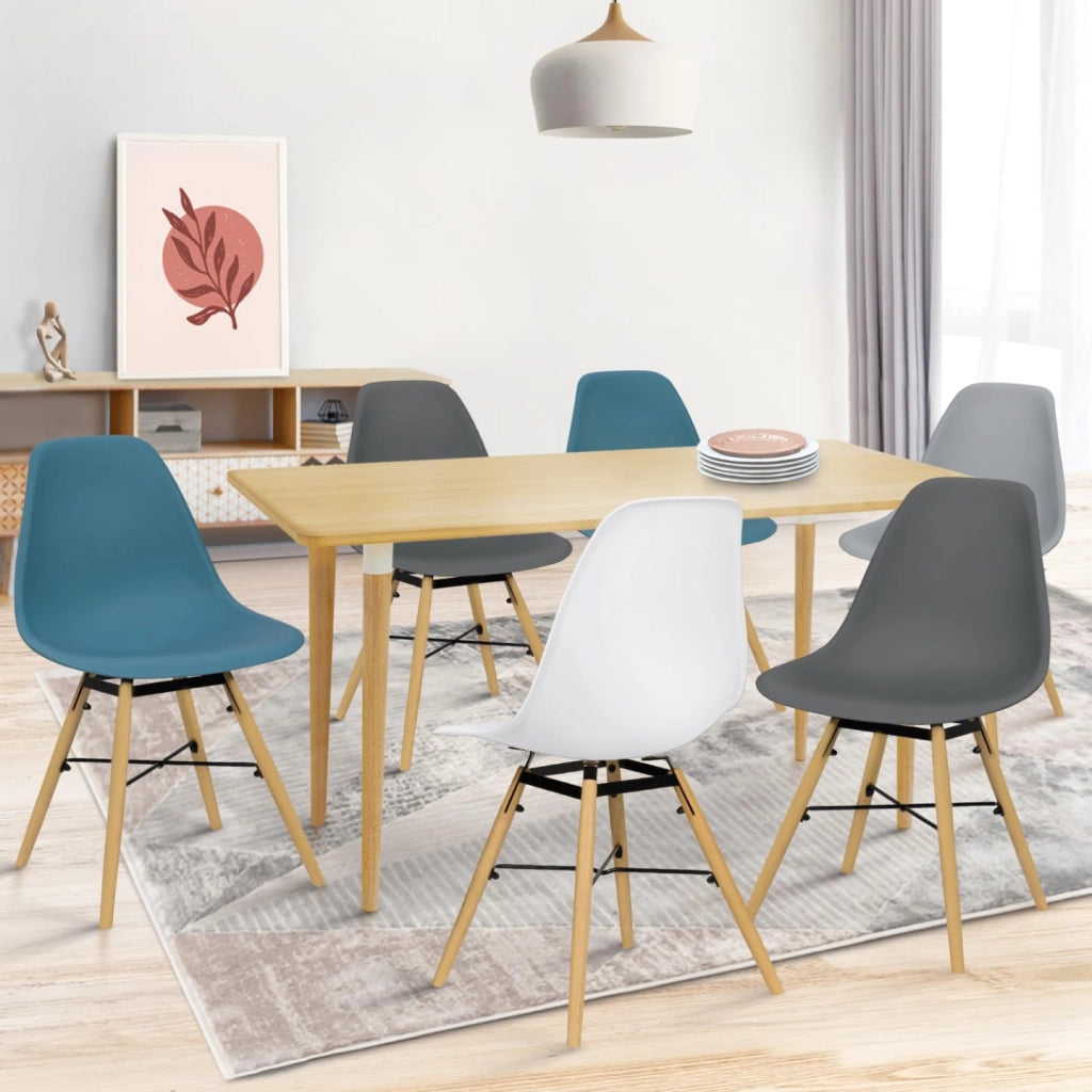 Set di 6 sedie SANDRA colore misto bianco, grigio chiaro, blu anatra x2, grigio scuro x2