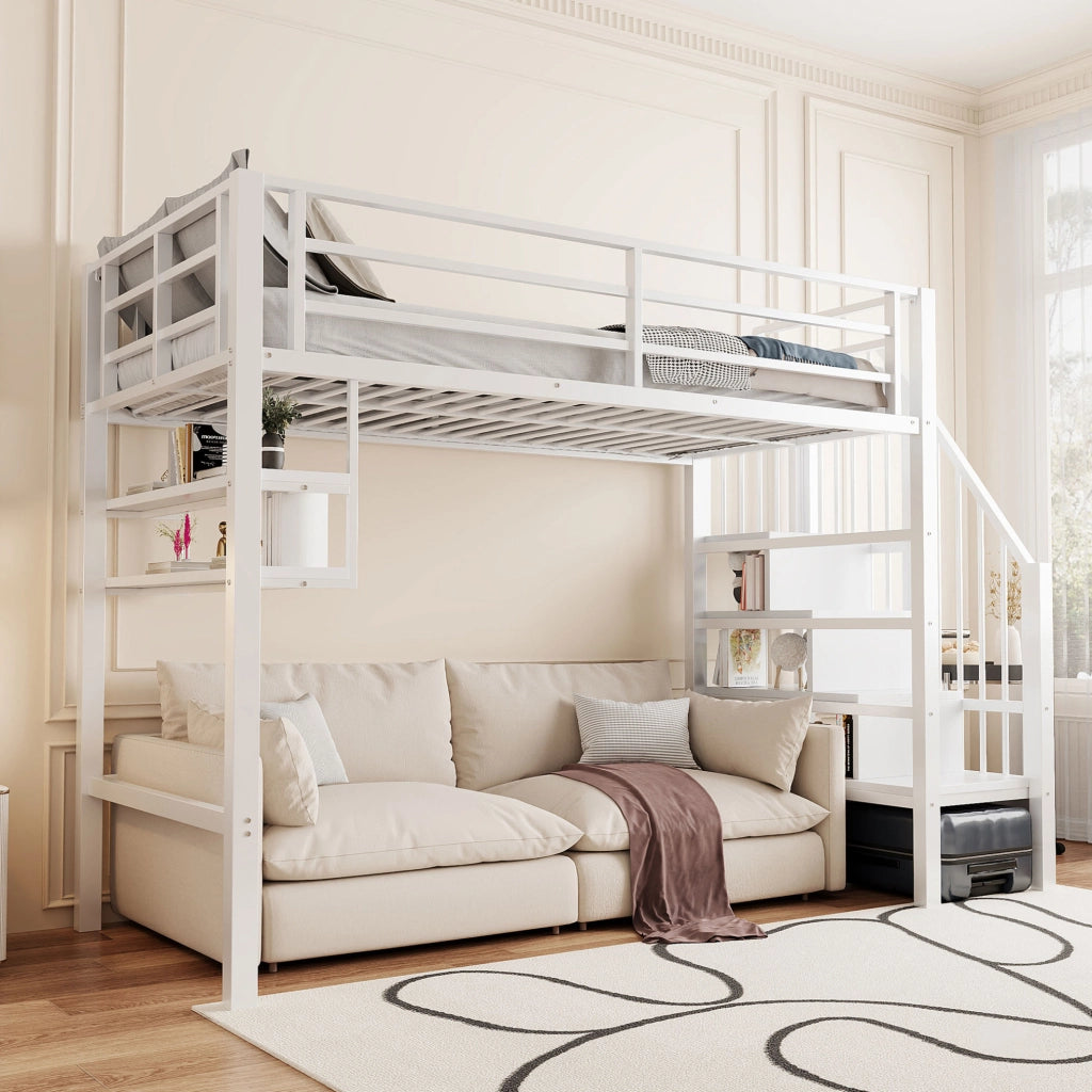 Letto a soppalco per bambini 90x200 cm con scala contenitore