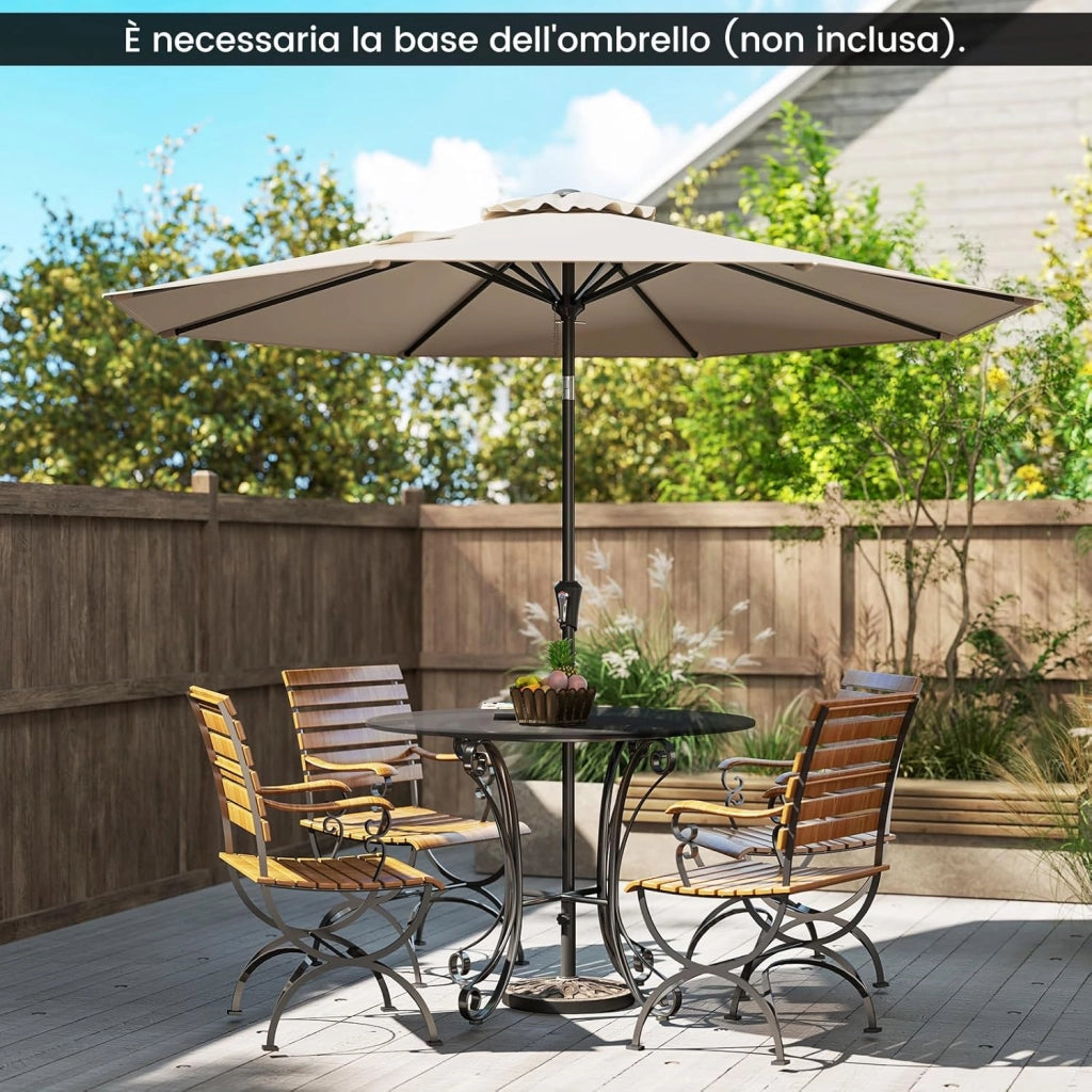 Ombrellone da Giardino 270 cm, Ombrellone da Esterno con Inclinazione Regolabile, Manovella, 8 Stecche, Tettuccio Ventilato, per Spiaggia, Bordo Piscina (Marrone, 270 cm 8 Stecche)