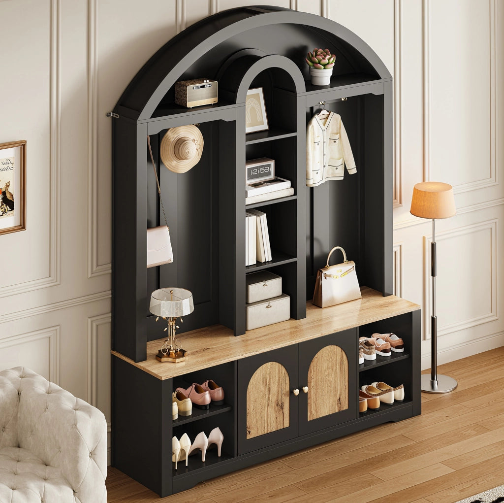 Mobile da ingresso per scarpe 150x40x195 cm in MDF nero， salvaspazio
