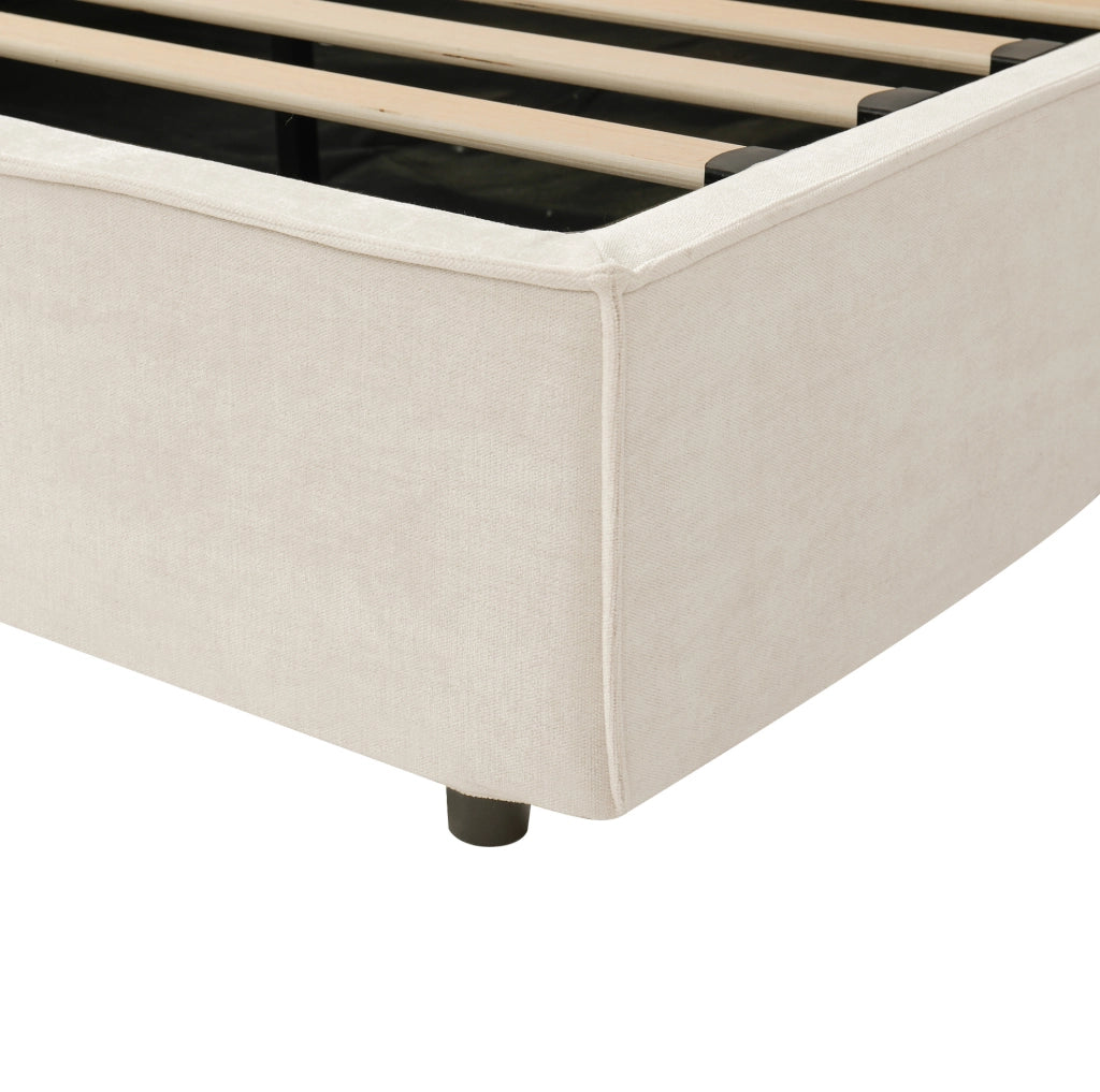 Letto matrimoniale contenitore 180x200 cm con rete e testiera imbottita in bouclé bianco