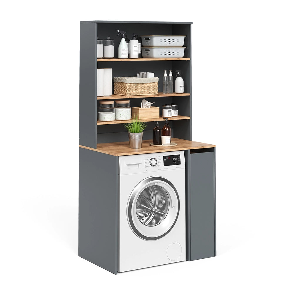 Armadio per lavatrice Viktor Antracite/Rovere dorato 93.6 x 88.2 cm 2 parti con ripiano Vicco