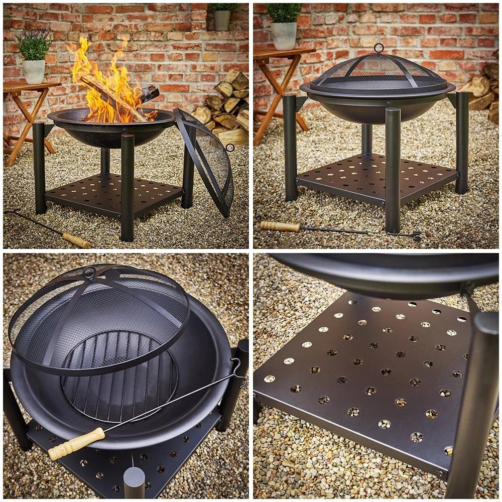 Deuba Braciere Rotondo Ø 55cm Attizzatoio Parascintille Ripiano Portaoggetti Camino Giardino Stufa