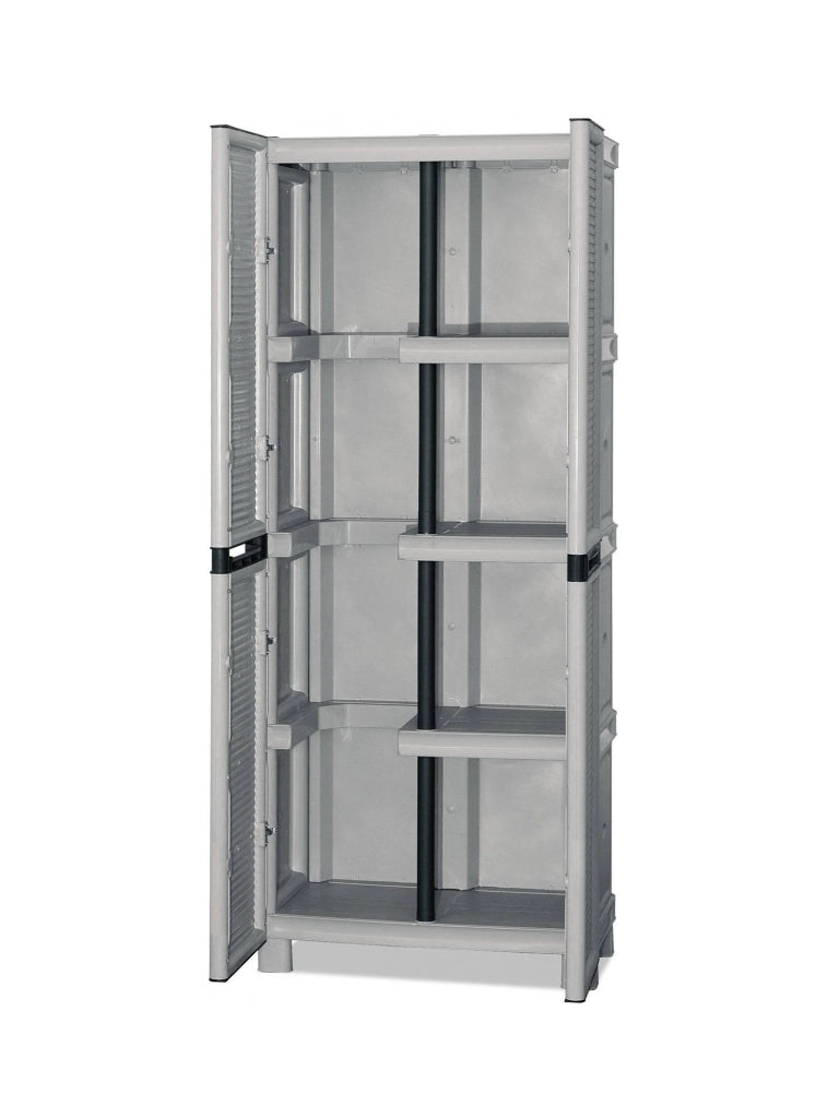 Armadio portascope da esterno o Achae, Mobile a 2 ante 3 ripiani in polipropilene, 100% Made in Italy, cm 70x39h172, colore Grigio chiaro