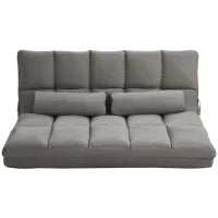 Divano da Terra 2 in 1 con Schienale Reclinabile su 7 Livelli e Cuscini, 130x73x60 cm, Grigio Carbone