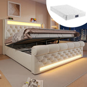 Letto matrimoniale 140x200 cm con LED, USB-C e materasso