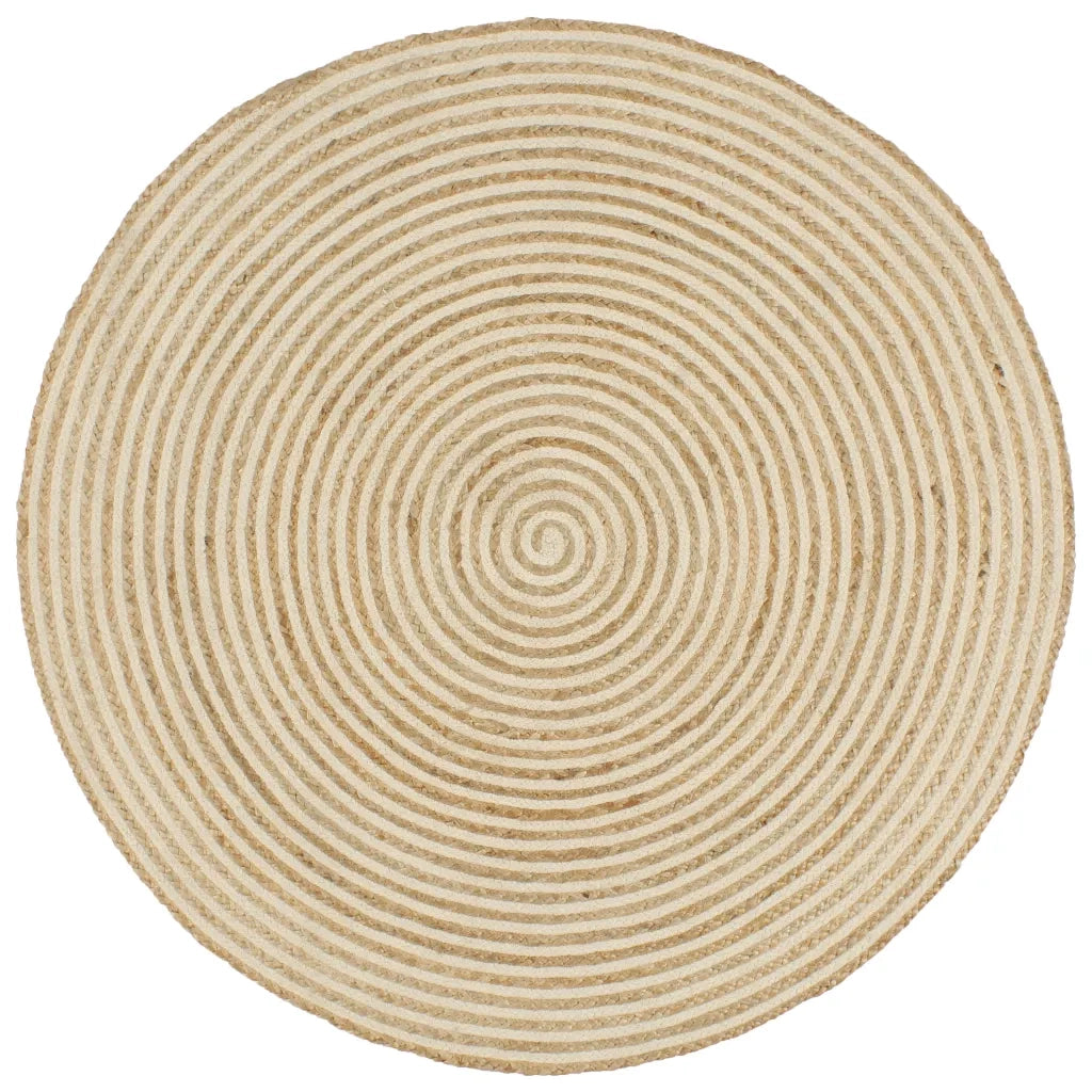 Tappeto Lavorato a Mano in Juta Design a Spirale Bianco 90 cm cod mxl 67804