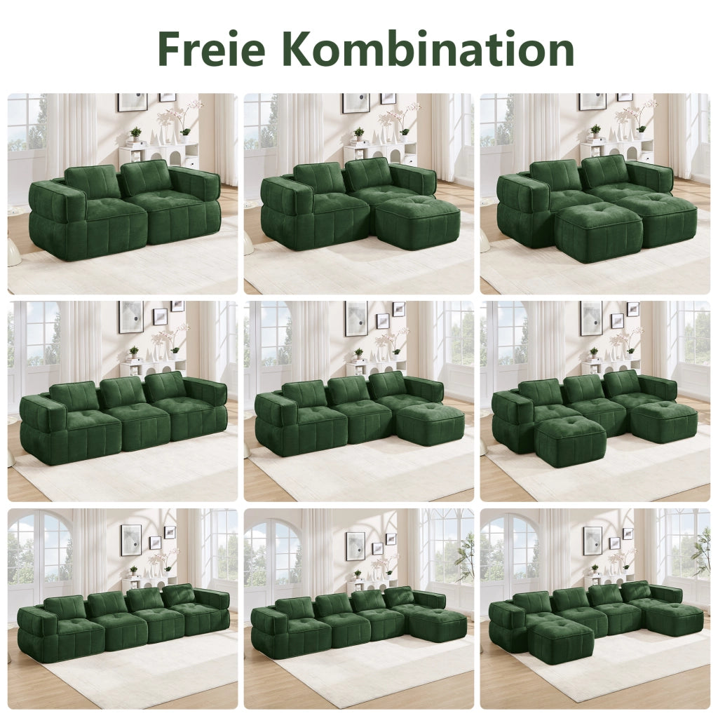 Divano modulare a 3 posti in poliestere con seduta profonda e base antiscivolo, verde 271 × 93 × 67 cm