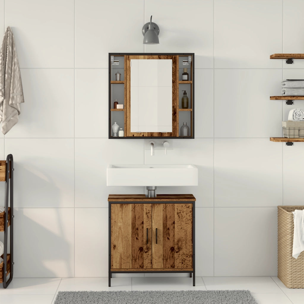 Set di mobili da bagno 2 Pezzi Legno Antico Legno Ingegnerizzato