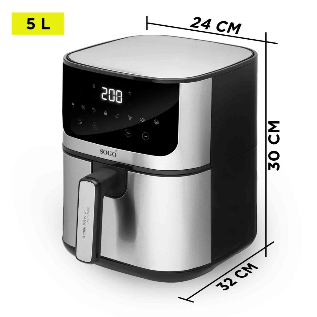 Friggitrice ad aria calda 5L, display LED touch, 8 programmi preimpostati, timer 60 min, cottura senza olio 1400W - SOGO