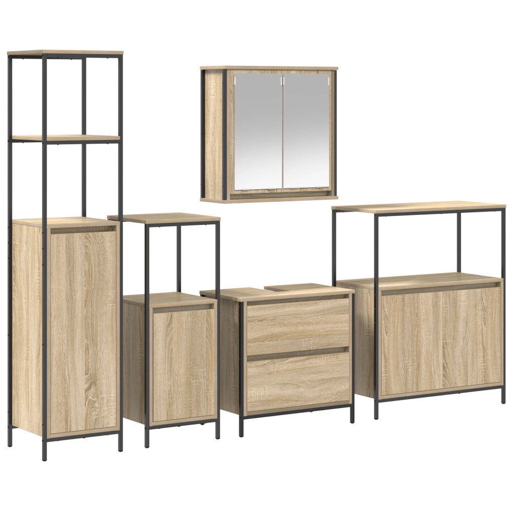 Set di mobili da bagno 5 pezzi in legno ingegnerizzato rovere Sonoma