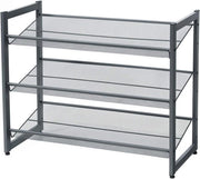 Scatola per Scarpe a 3 Livelli con Grate Metalliche, Supporto Pianale o Inclinato per 9 a 12 Paia di Scarpe, Ripostiglio per Scarpe Stacking