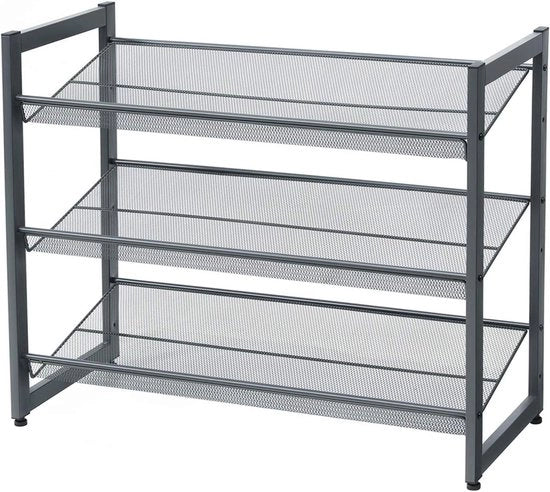 Scatola per Scarpe a 3 Livelli con Grate Metalliche, Supporto Pianale o Inclinato per 9 a 12 Paia di Scarpe, Ripostiglio per Scarpe Stacking